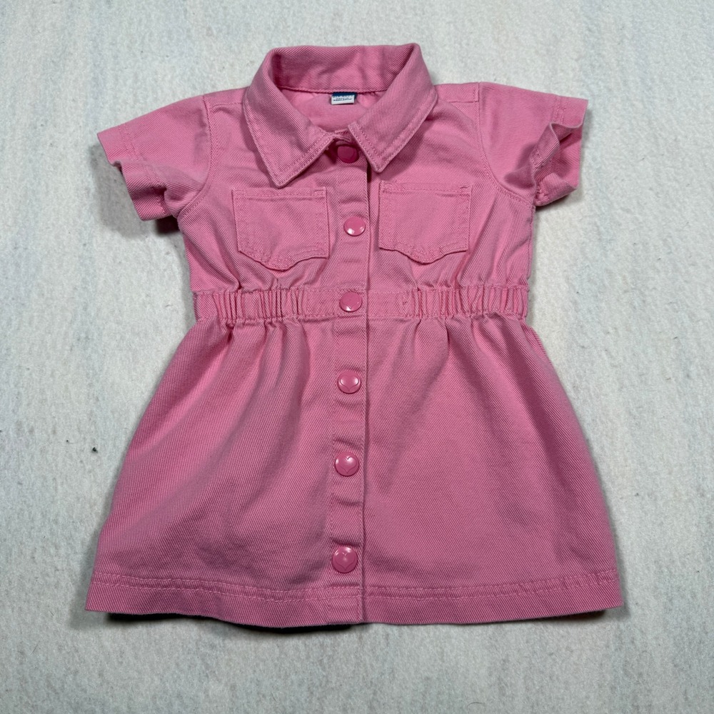 Old Navy Pink Twill Button Front Short Sleeve Dress 18-24 Months